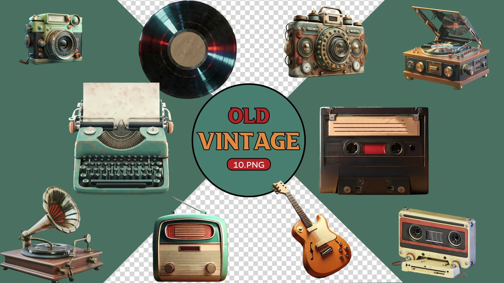 Retro Music Players 3D Pack for Nostalgic Designs image